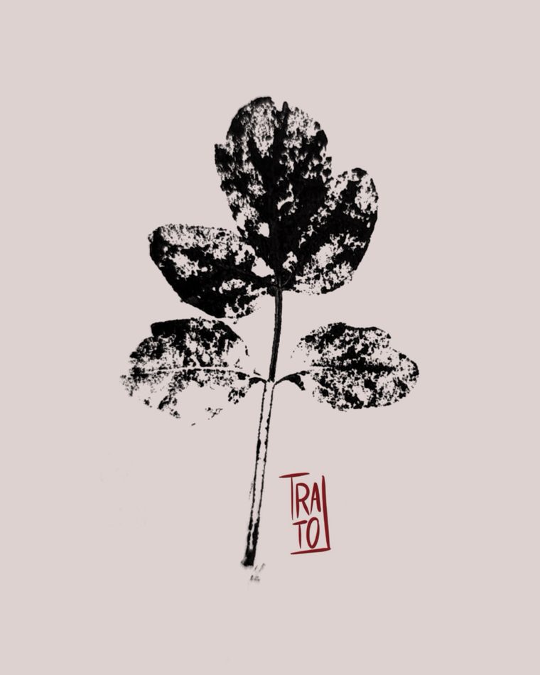 Tatuaje de hoja prensada estampada en negro sólido con textura